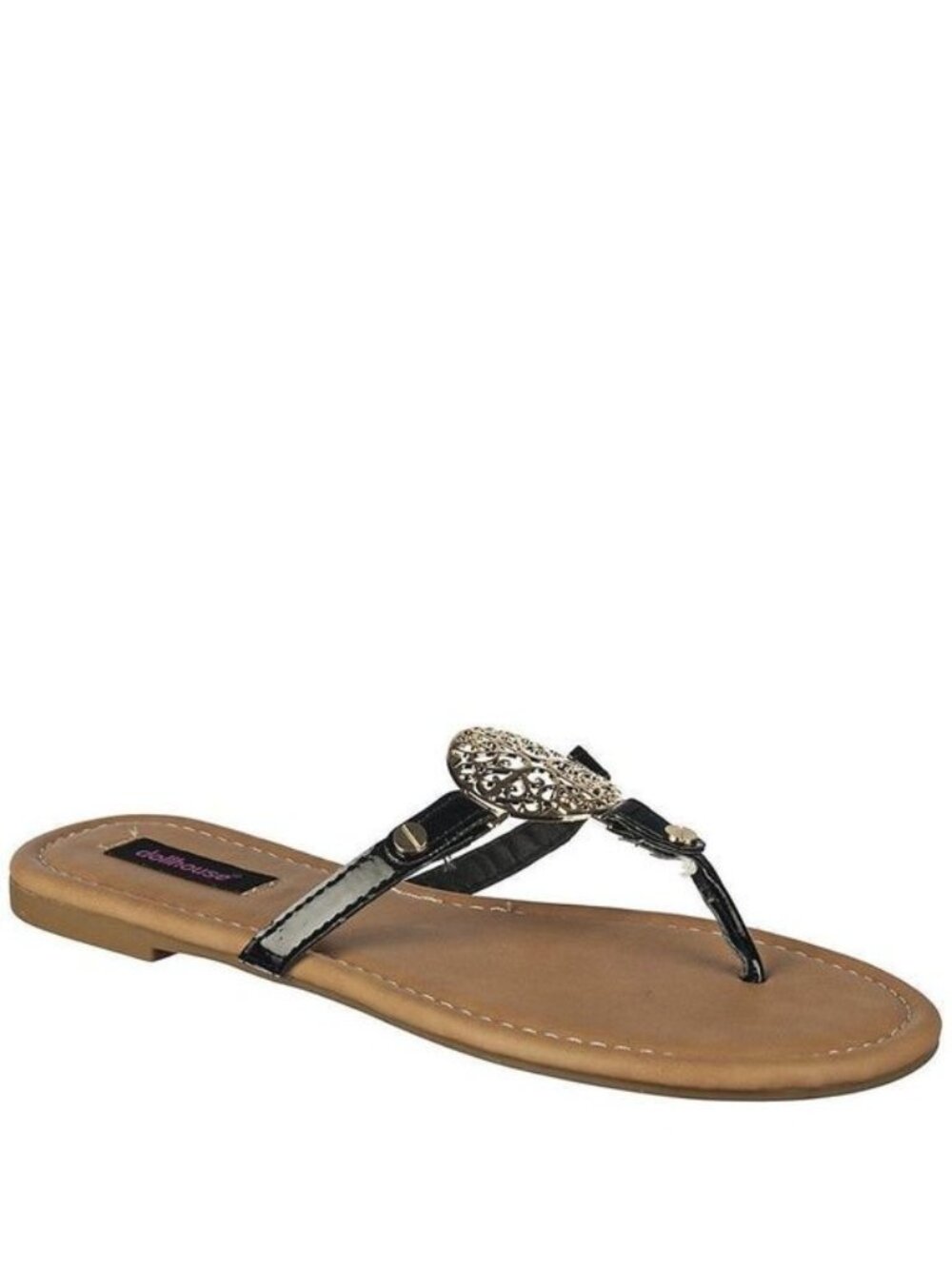 Dollhouse‎ Women 7 Black Vegan Leather Thong Flip-flop Sandals Flat Summer Shoes